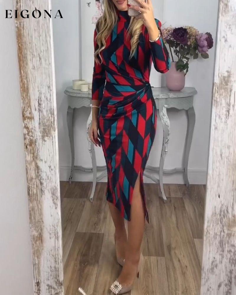 Diamond pattern print slit dress 2023 f/w 23BF casual dresses Clothes Dresses spring