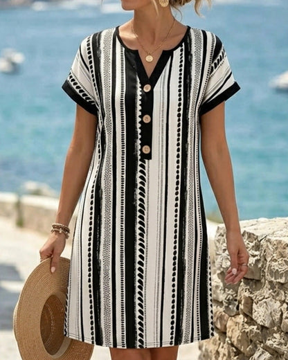 Polka Dot Stripe Button Dress