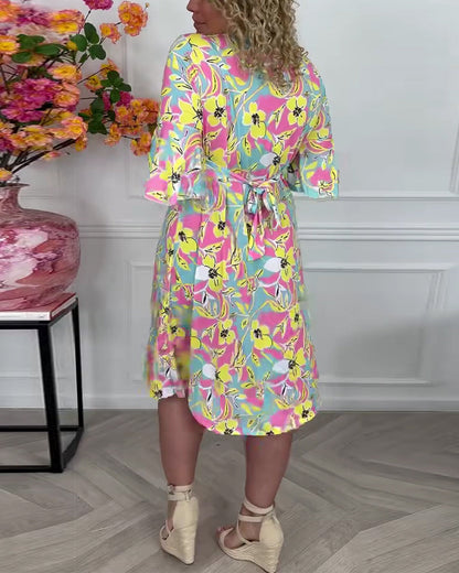 Colorblock Floral Twist Vacation Dress