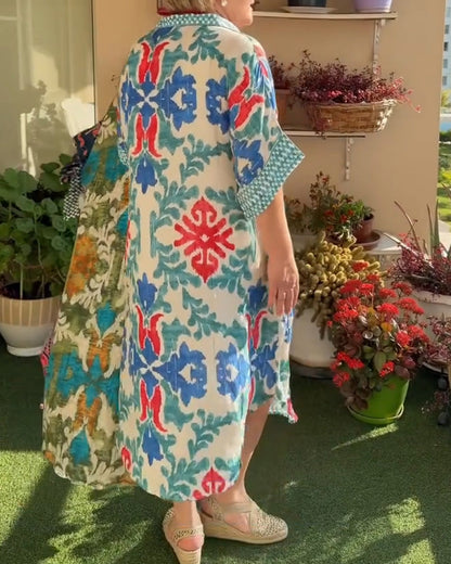 Bohemian Print Loose Fit Shirt Dress