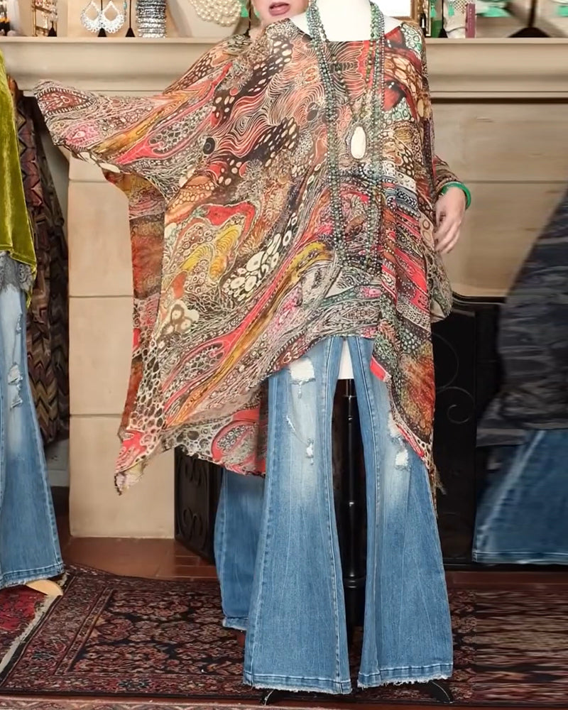 Camicetta ampia con stampa a maniche a pipistrello