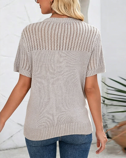 Hollow-Out Solid Color Knit Tops