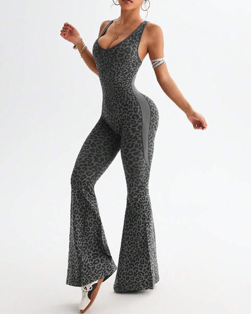 Leopard Print One-Piece Yoga Shapewear