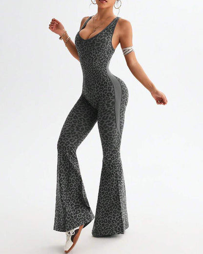 Leopard Print One-Piece Yoga Shapewear