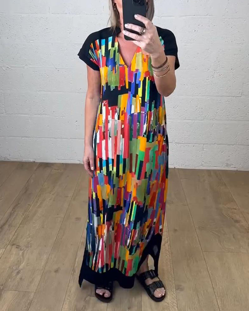 Casual colorful printed pocket short-sleeve dress 202466 casual dresses summer