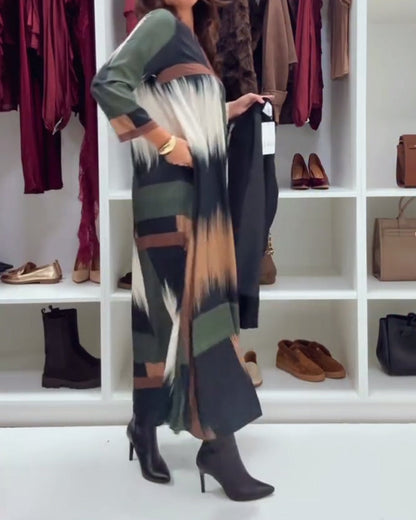 Fashion Printed Round Neck Long Sleeve Dress