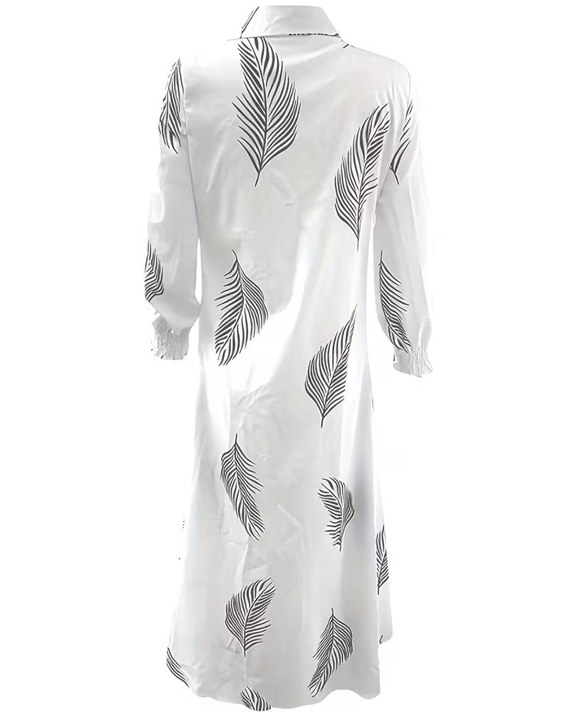 Palm Leaf Print Shirt Dress