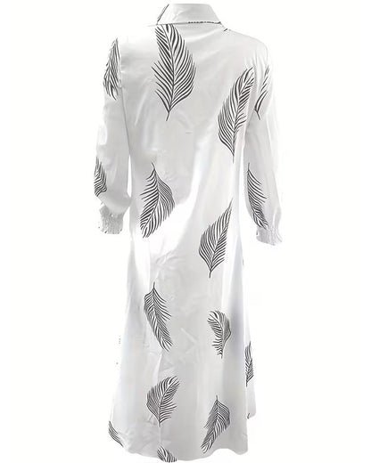 Palm Leaf Print Shirt Dress