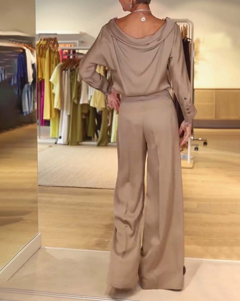 Temperamental Slouch Collar Solid Color Women's Blouse