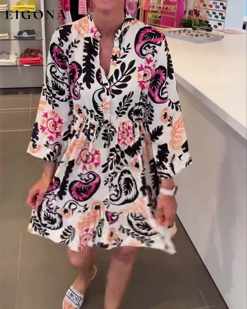 V-neck printed button dress casual dresses spring summer