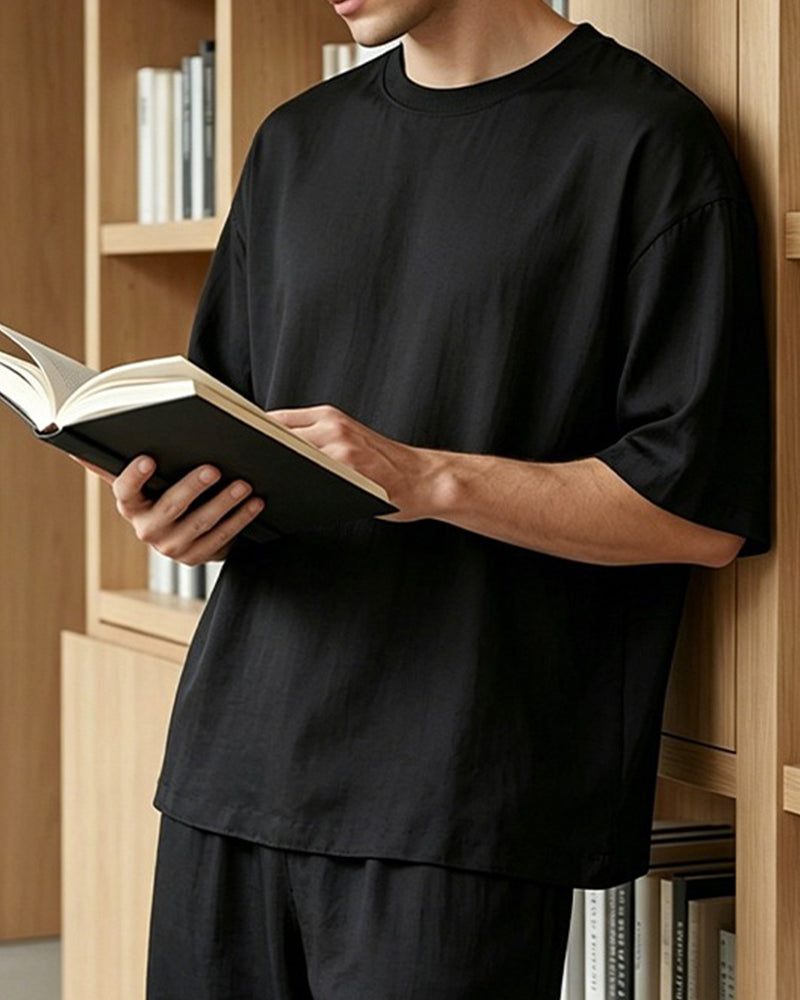 Men's Casual Solid Color Short Sleeve Set