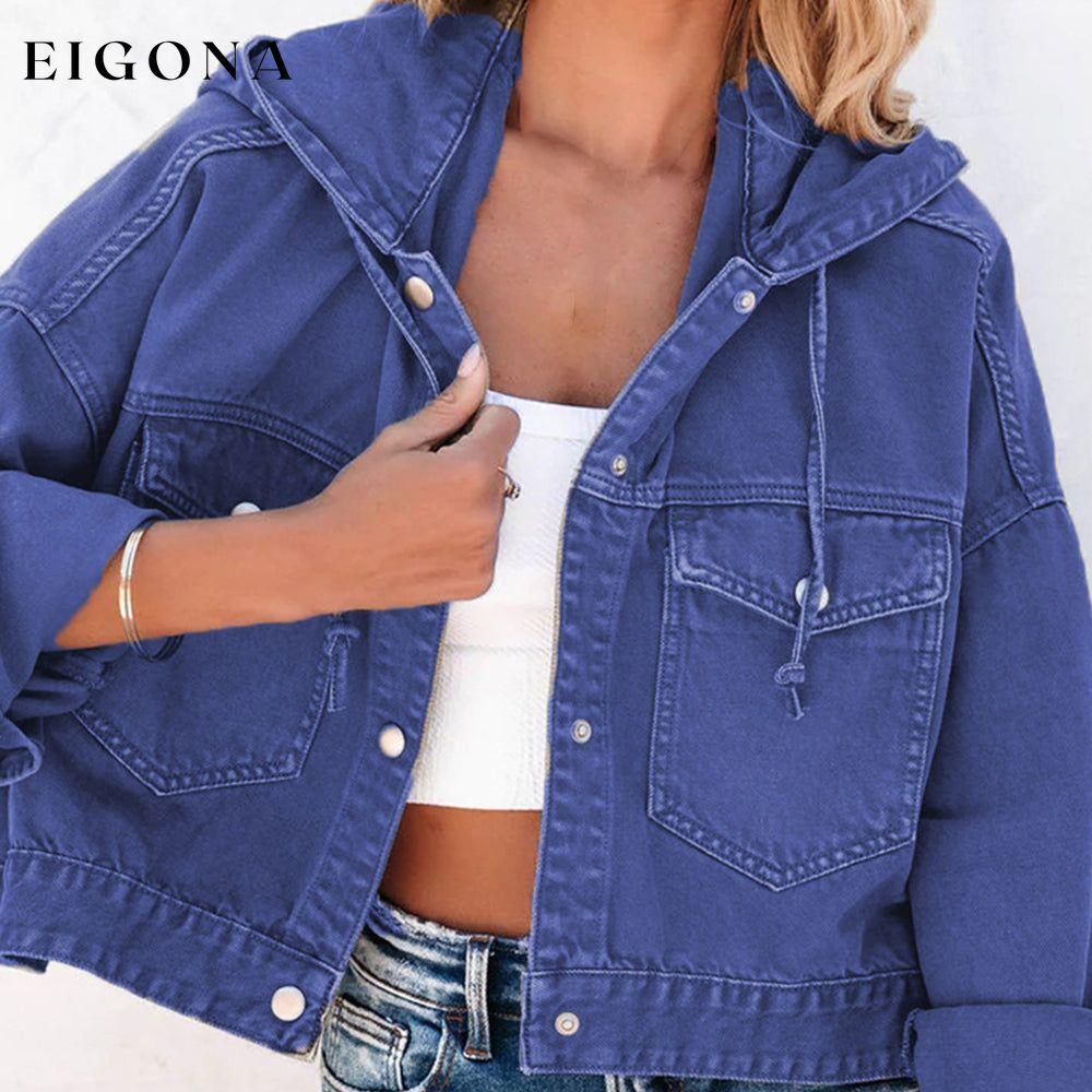 Hooded Dropped Shoulder Denim Jacket clothes Ship From Overseas Shipping Delay 10/01/2023 - 10/03/2023 trend Y.Y@Denim