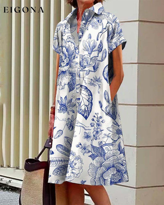 Casual elegant printed dress with lapel pockets casual dresses summer