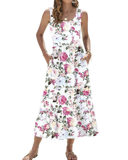 Sleeveless Rose Print Long Dress