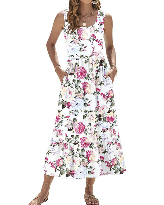 Sleeveless Rose Print Long Dress
