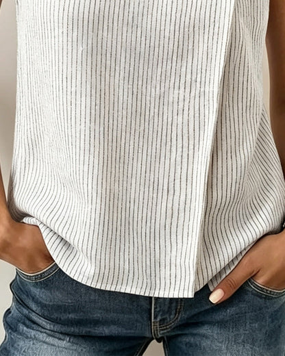 Striped Sleeveless Mock Neck Blouse
