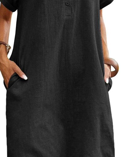 Lapel Button Split Short Sleeve Casual Dress