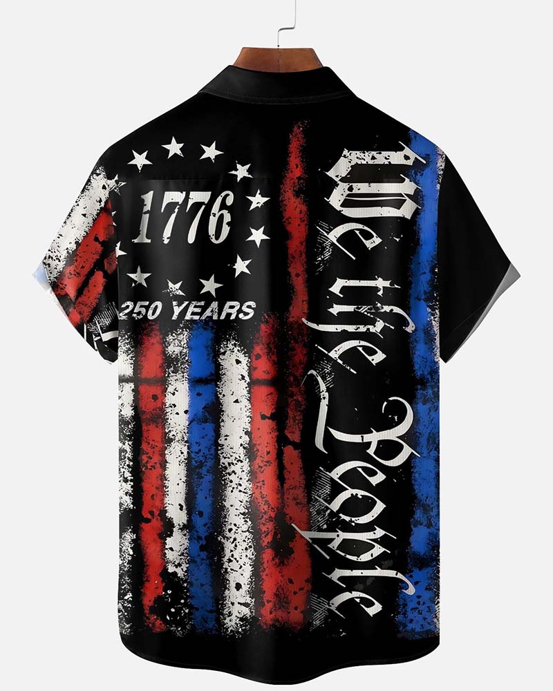 Lapel Stars And Stripes Print Shirt