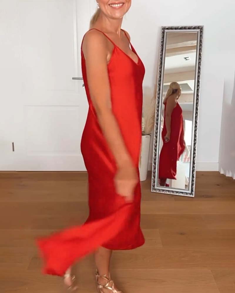 Elegant solid color suspender dress