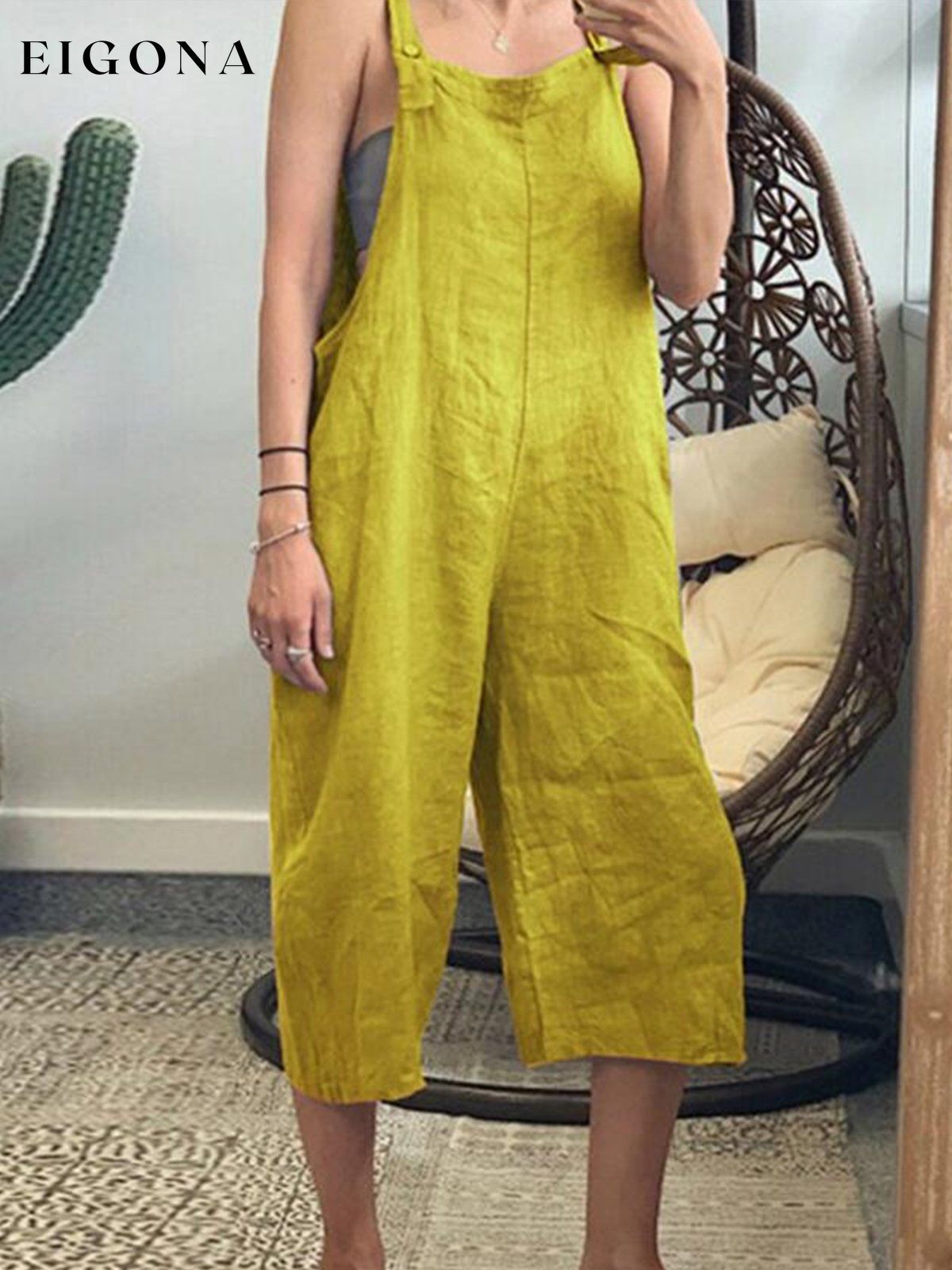 Women's Pure Color Cropped Wide Leg Overalls