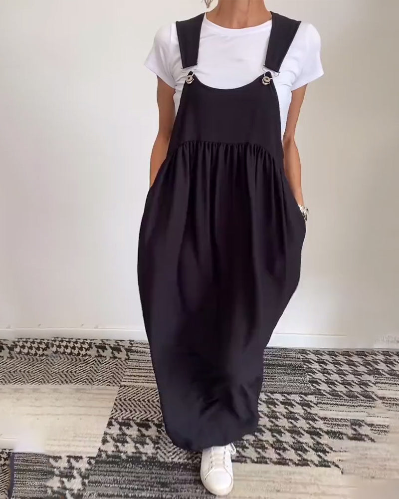 Abito casual con bretelle in tinta unita