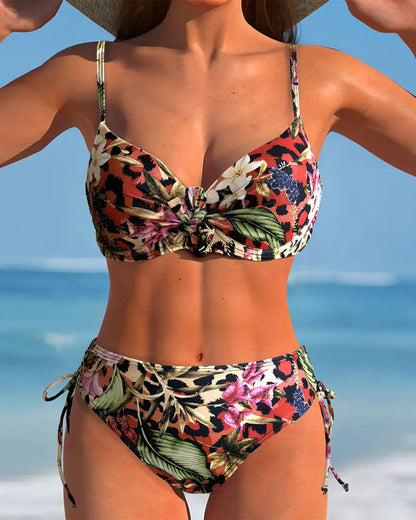 Gathered Twist Two-Piece Print Swimsuit