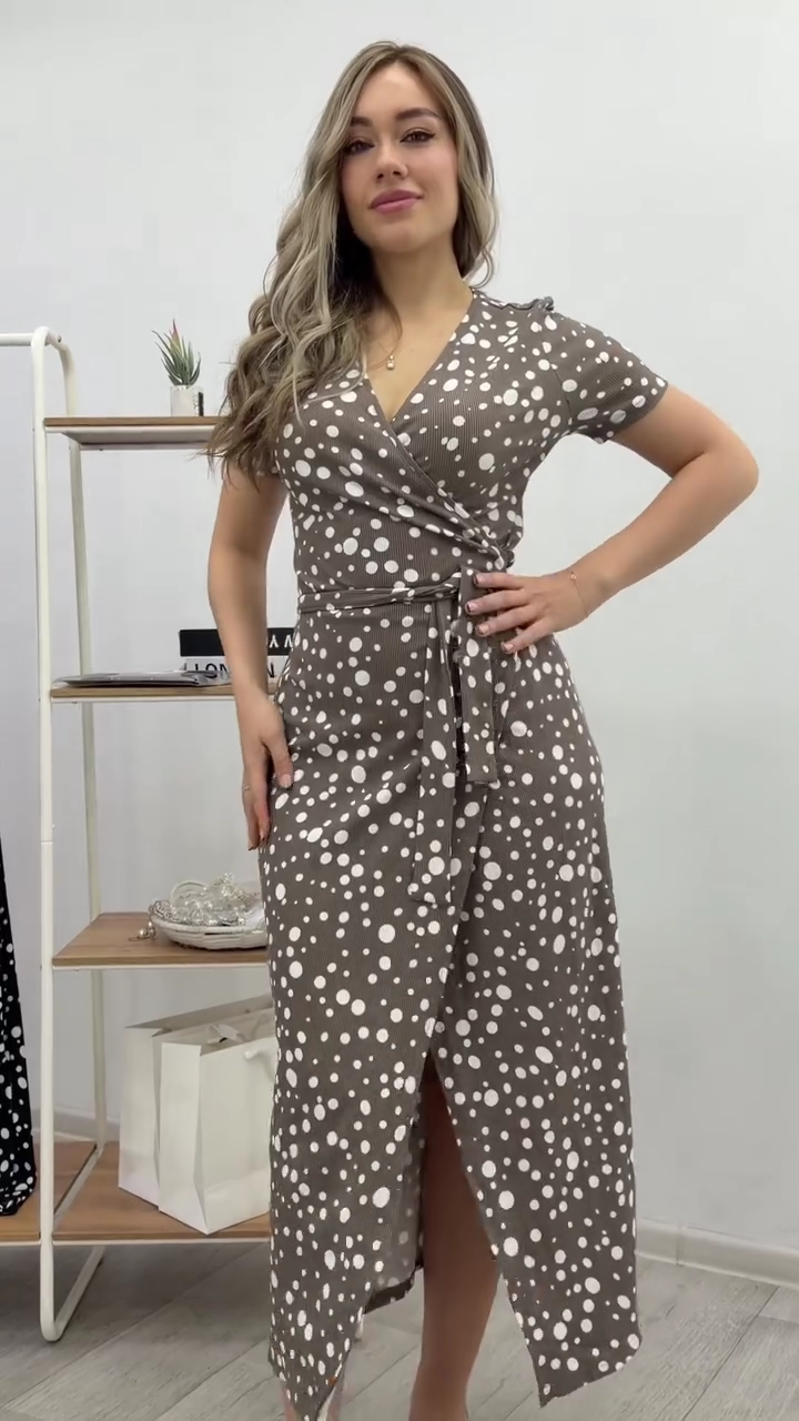 Polka Dot Strappy Slit Dress