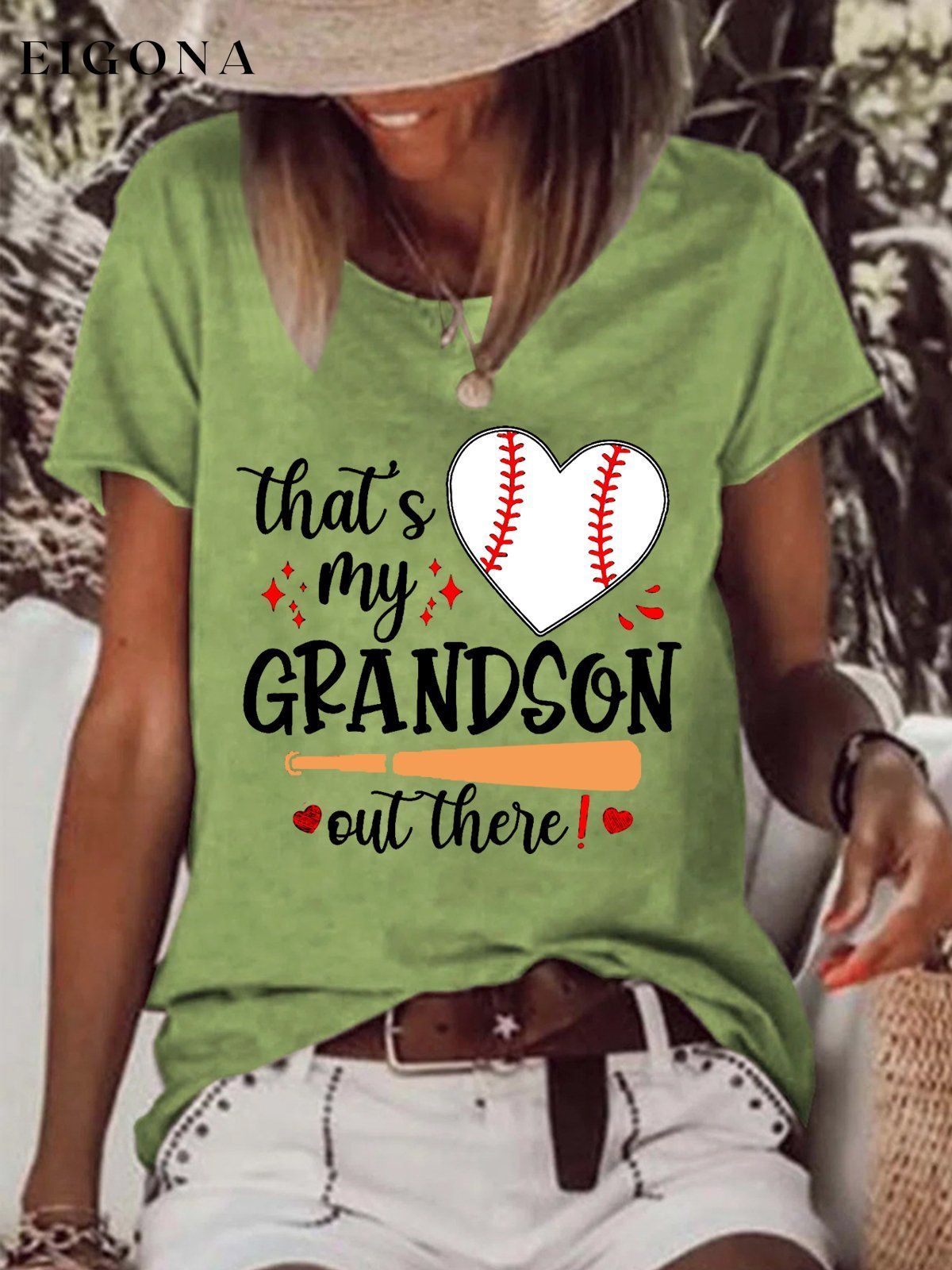 Women's That's My Grandson Out There Baseball Heart Tee ball print