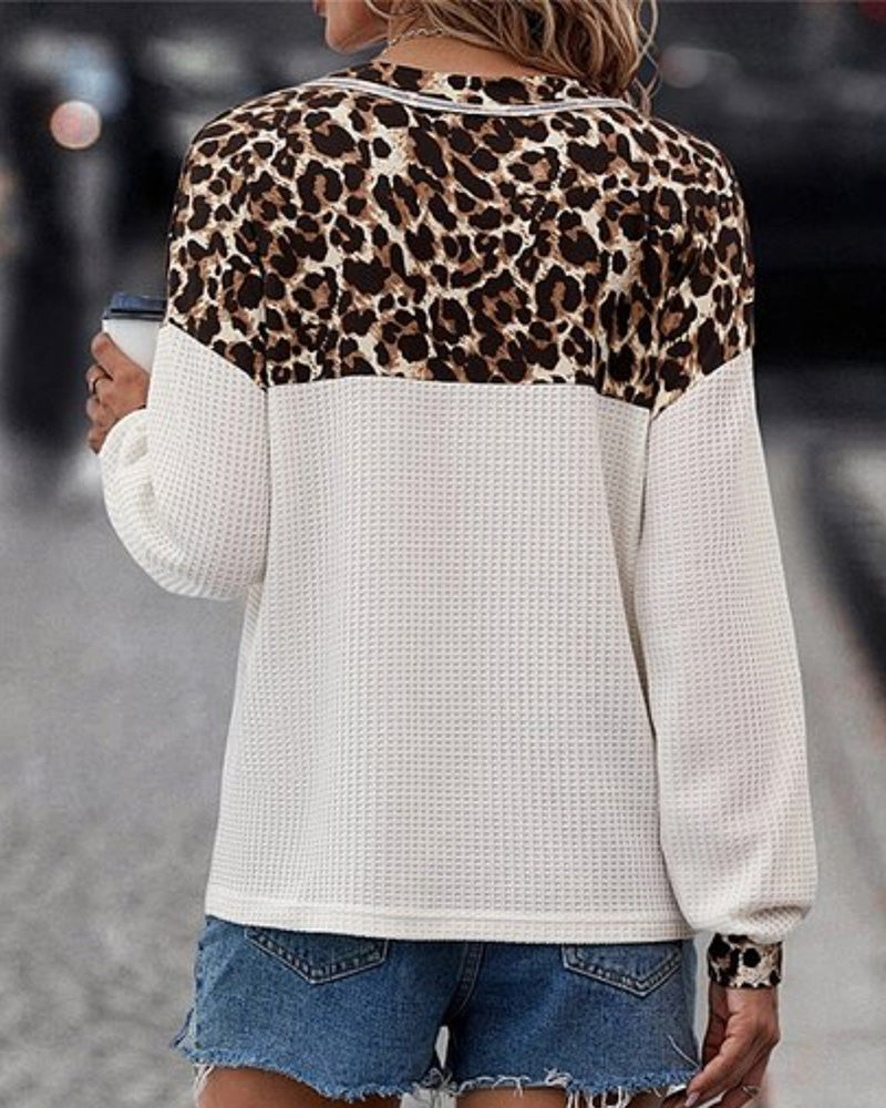 Casual leopard print V-neck buttoned sweatshirt 2024 f/w sweatshirts