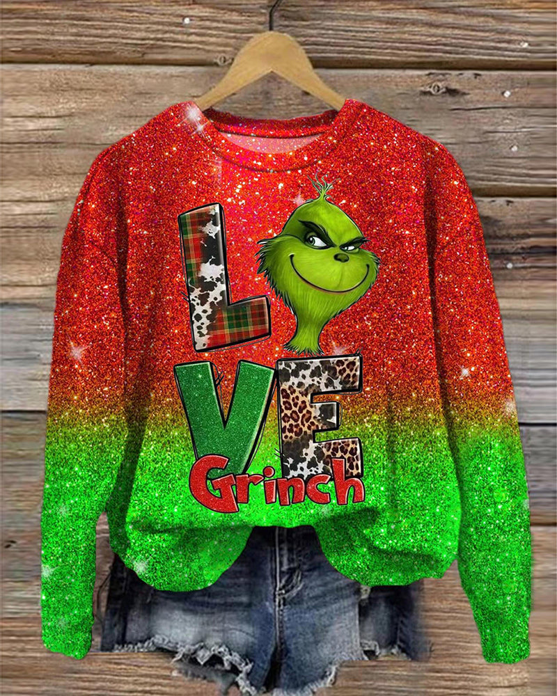 At Home Hustle Printed Long Sleeve Casual Top 2024 f/w christmas grinch sweatshirts