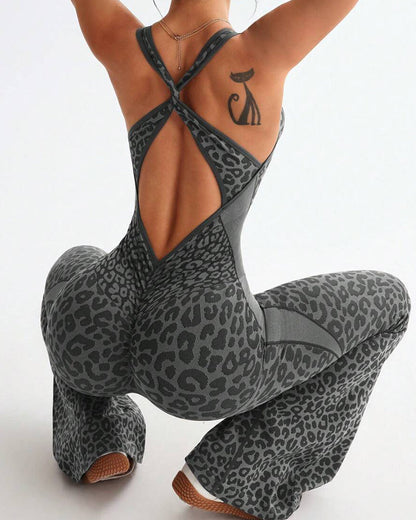 Leopard Print One-Piece Yoga Shapewear