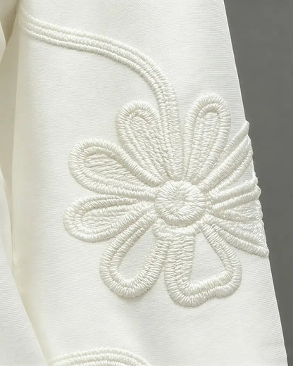 Flower Flare Sleeve Mandarin Collar Shirt