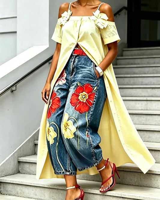 Thin Strap Cold Shoulder Long Long Blouse blouses & shirts spring summer