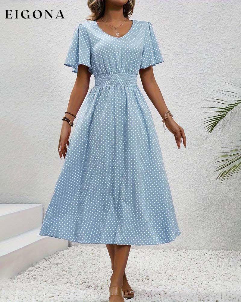 Elegant polka dot print butterfly sleeve waist dress casual dresses spring summer