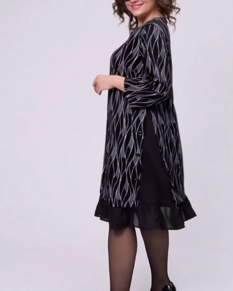 Elegant three-quarter sleeves printed dress 2024 f/w casual dresses spring