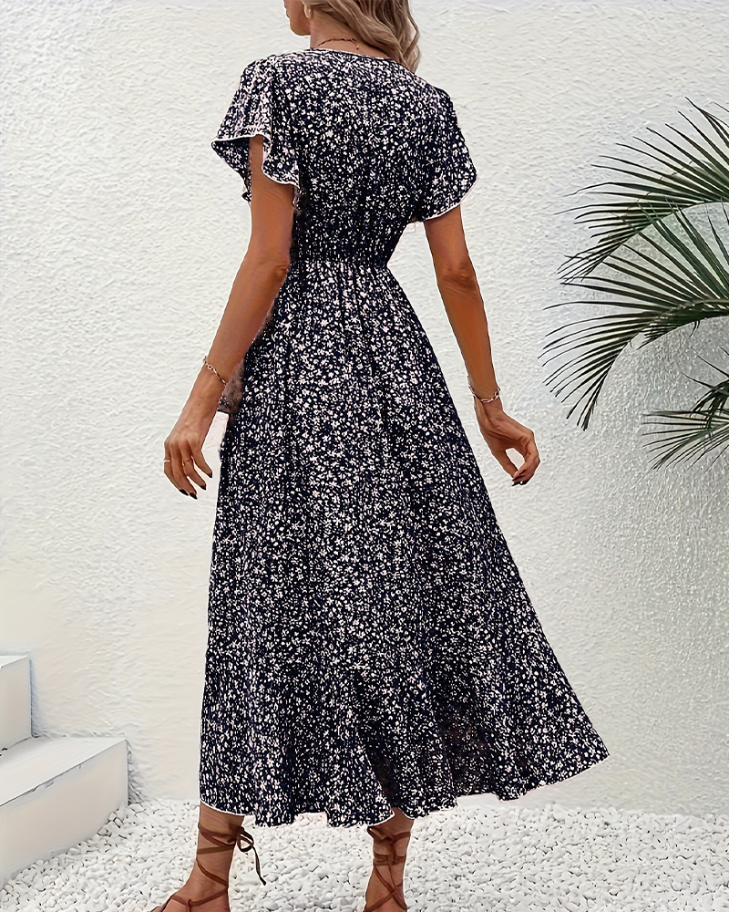 Small Floral Tie-Front Vacation Dress