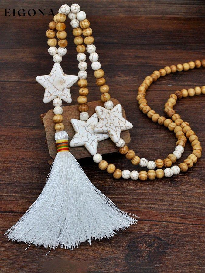 Women's Vintage Boho Wood Beads Tassel Necklace accessories