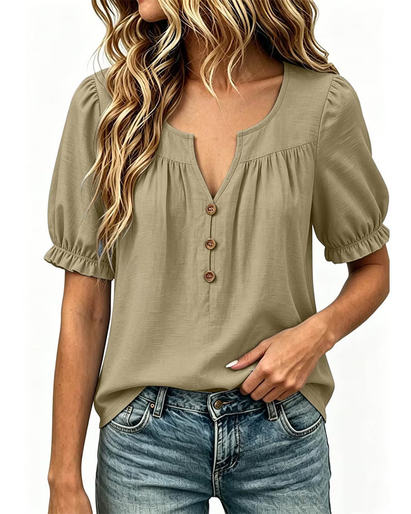 Puff Sleeve Button Down Blouse