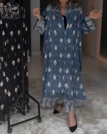 Abito ampio con stampa retrò a revers