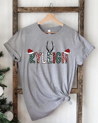 Christmas name print crew neck T-shirt 2024 f/w christmas summer t-shirts