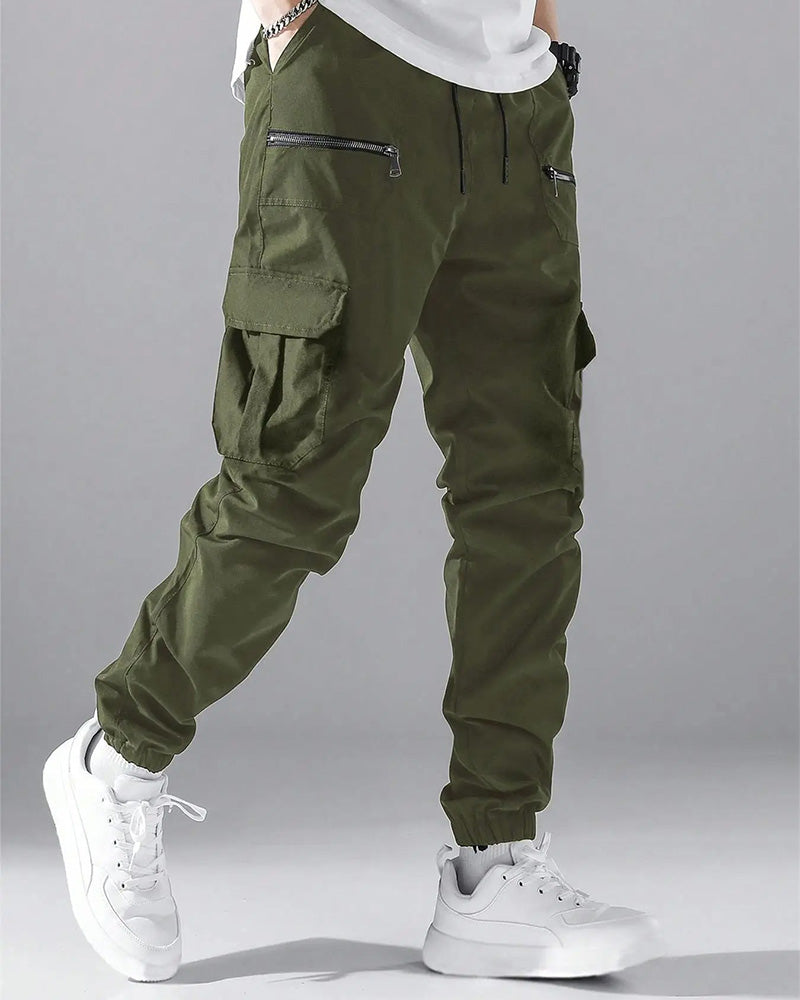 Pocket Drawstring Zipper Men's Cargo Pants