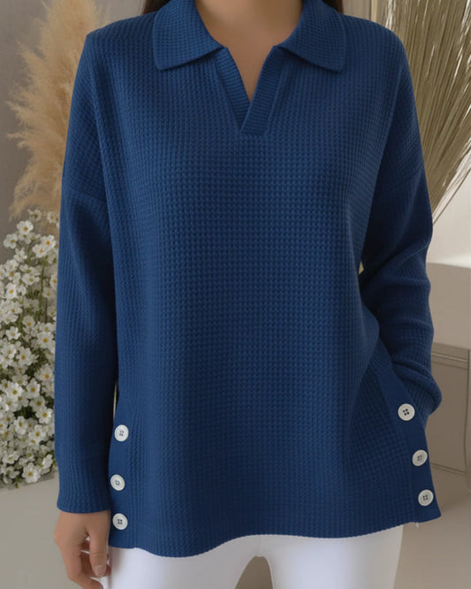 Polo Collar Waffle Sweatshirt