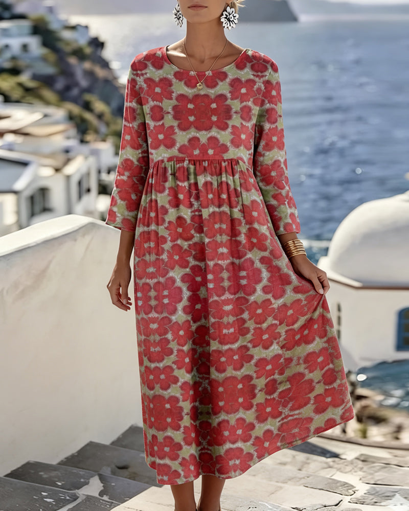 Color Block Floral Print Dress