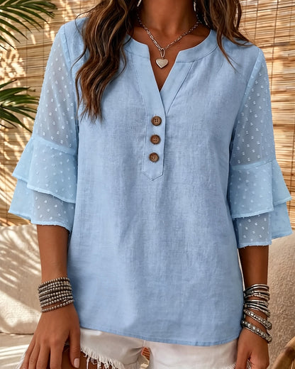 Button Bell Sleeve Blouse