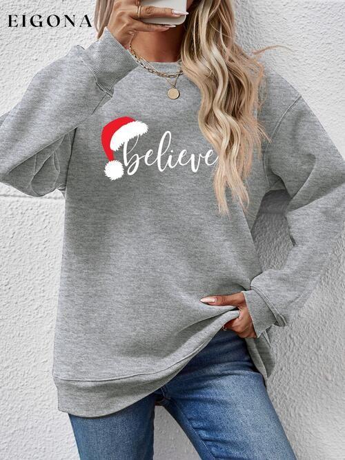 BELIEVE Graphic Long Sleeve Holiday Christmas Sweatshirt Charcoal Changeable christmas sweater clothes Ship From Overseas