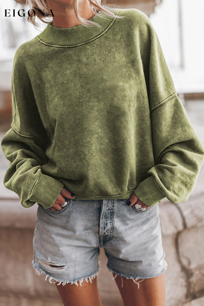 Round Neck Dropped Shoulder Sweatshirt Sage clothes long sleeve Orange Ship From Overseas sweater sweaters SYNZ trend