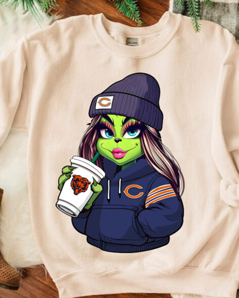 The Grinch Girl Chicago Bears Drink Coffee 2024 f/w grinch nfl sweatshirts