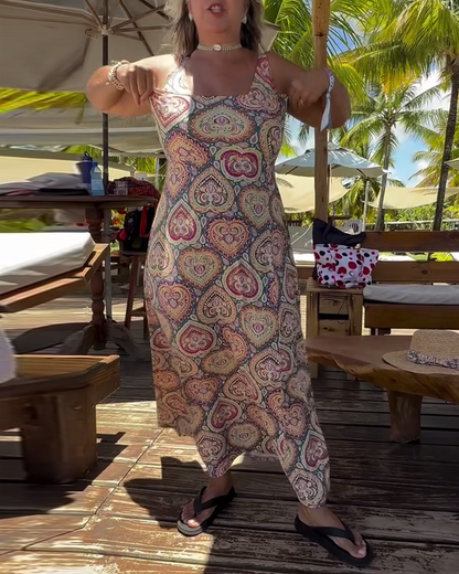 Strapless Heart Holiday Print Swimsuit