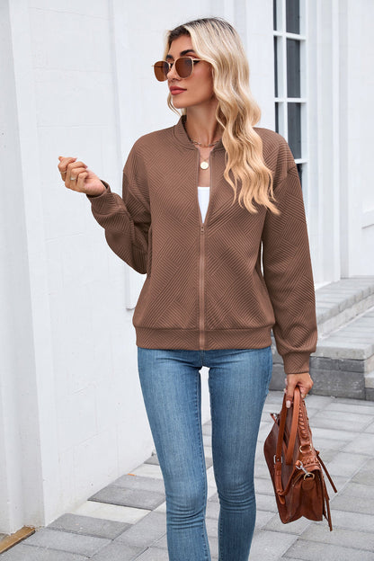 Solid Baseball Neck Long Sleeve Coat 2025 f/w coats spring