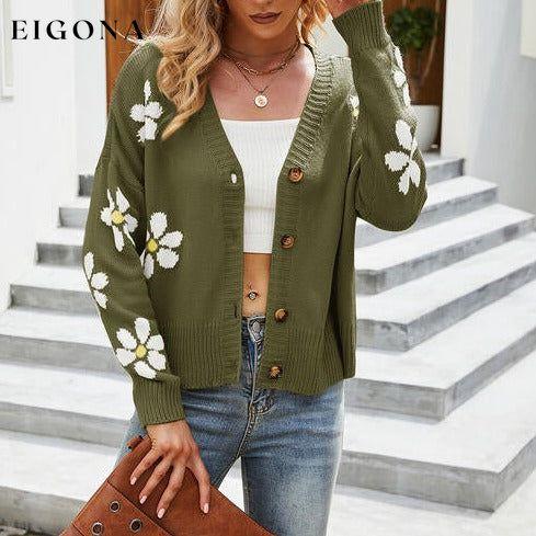 Flower Pattern Button Front Sweater Cardigan Moss cardigan cardigans clothes Ship From Overseas Sweater sweaters X.X.W